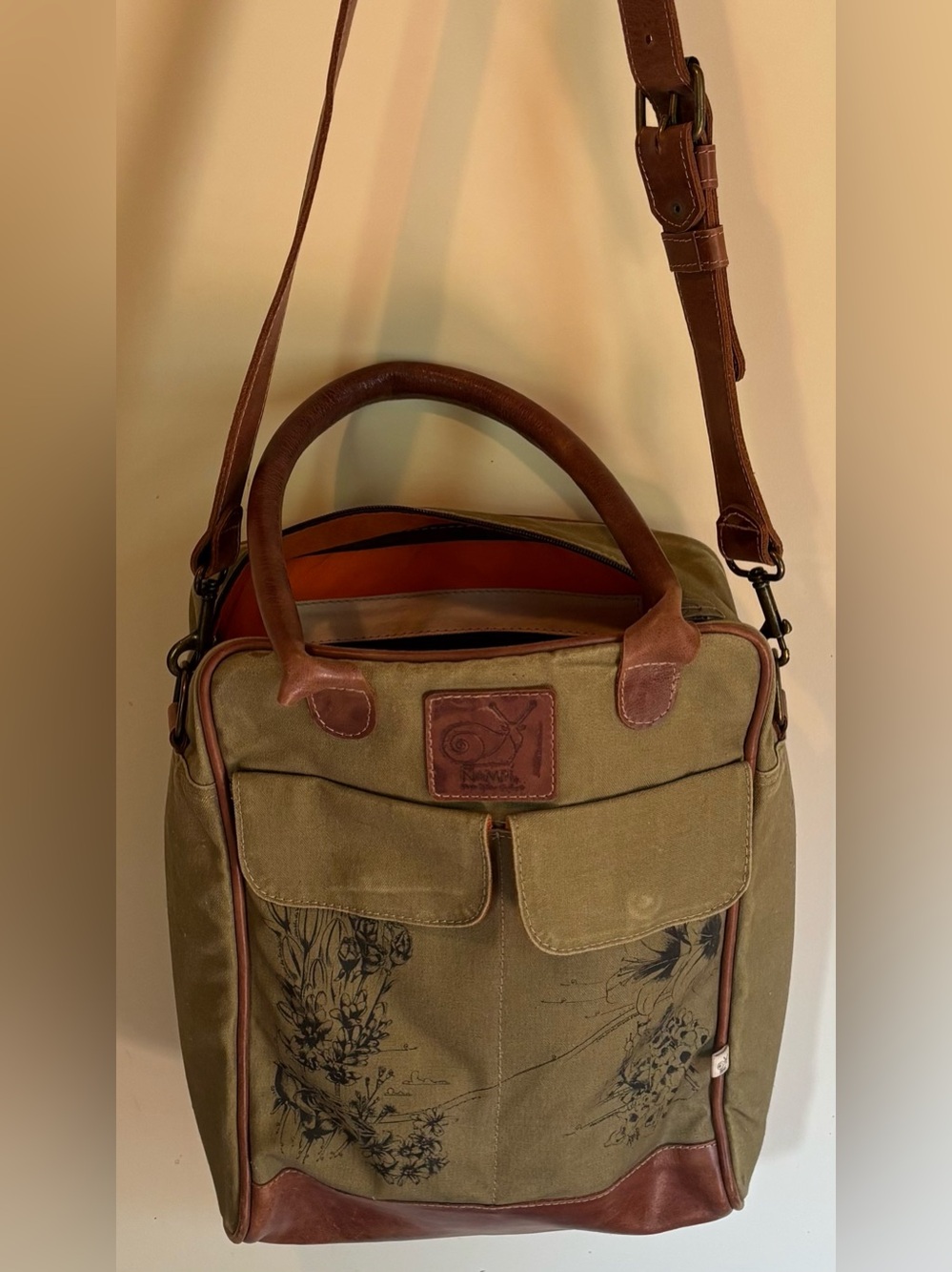 VTG Nampi Artisanal Canvas & Leather Crossbody Bag Satchel Utility Boho Earthy